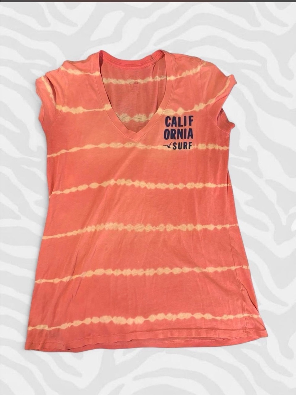 Old Navy Coral Tie-Dye V-Neck Tee with 'Calif Ornia Surf' Print